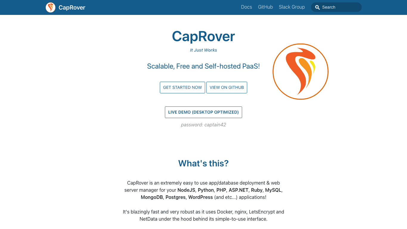 CapRover public platform page captured for comparison context