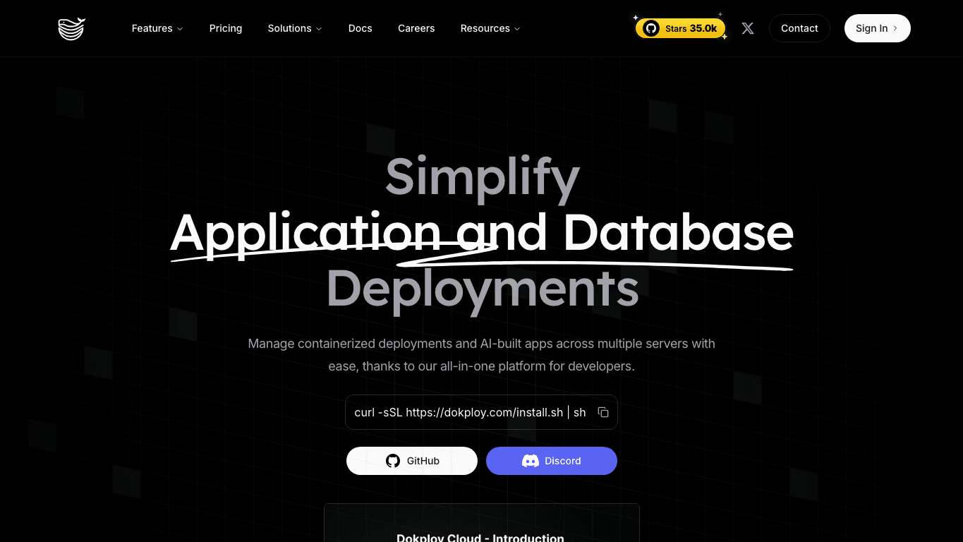 Dokploy public platform page captured for comparison context