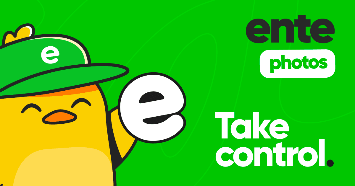 Ente Photos product interface showing private photo gallery previews