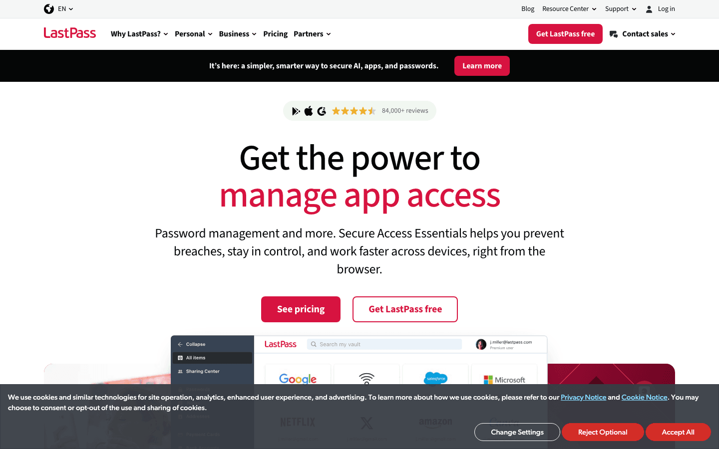 LastPass public product page captured for comparison context
