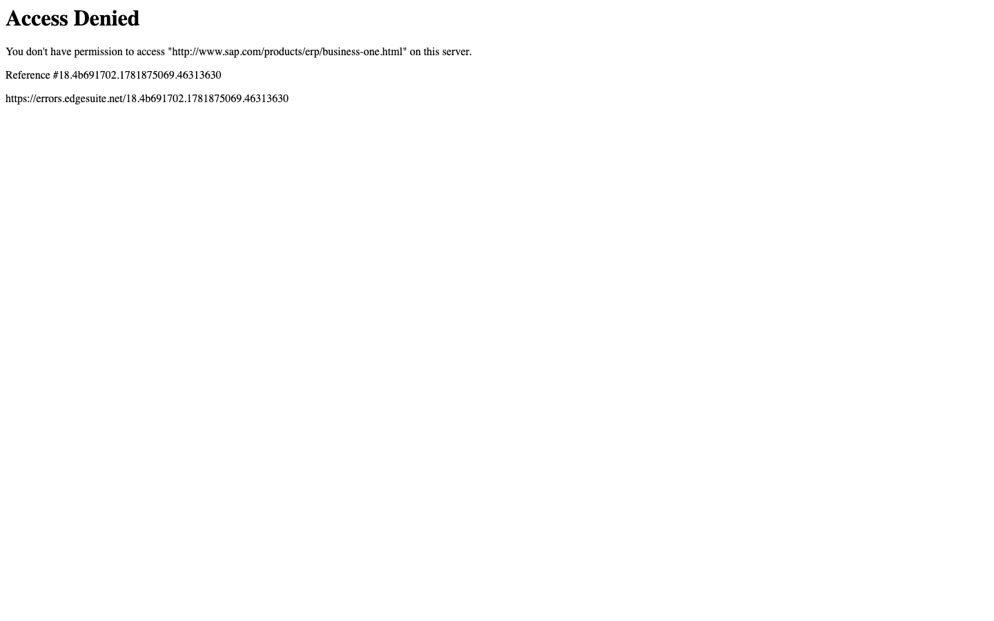 SAP Business One public product page captured for comparison context
