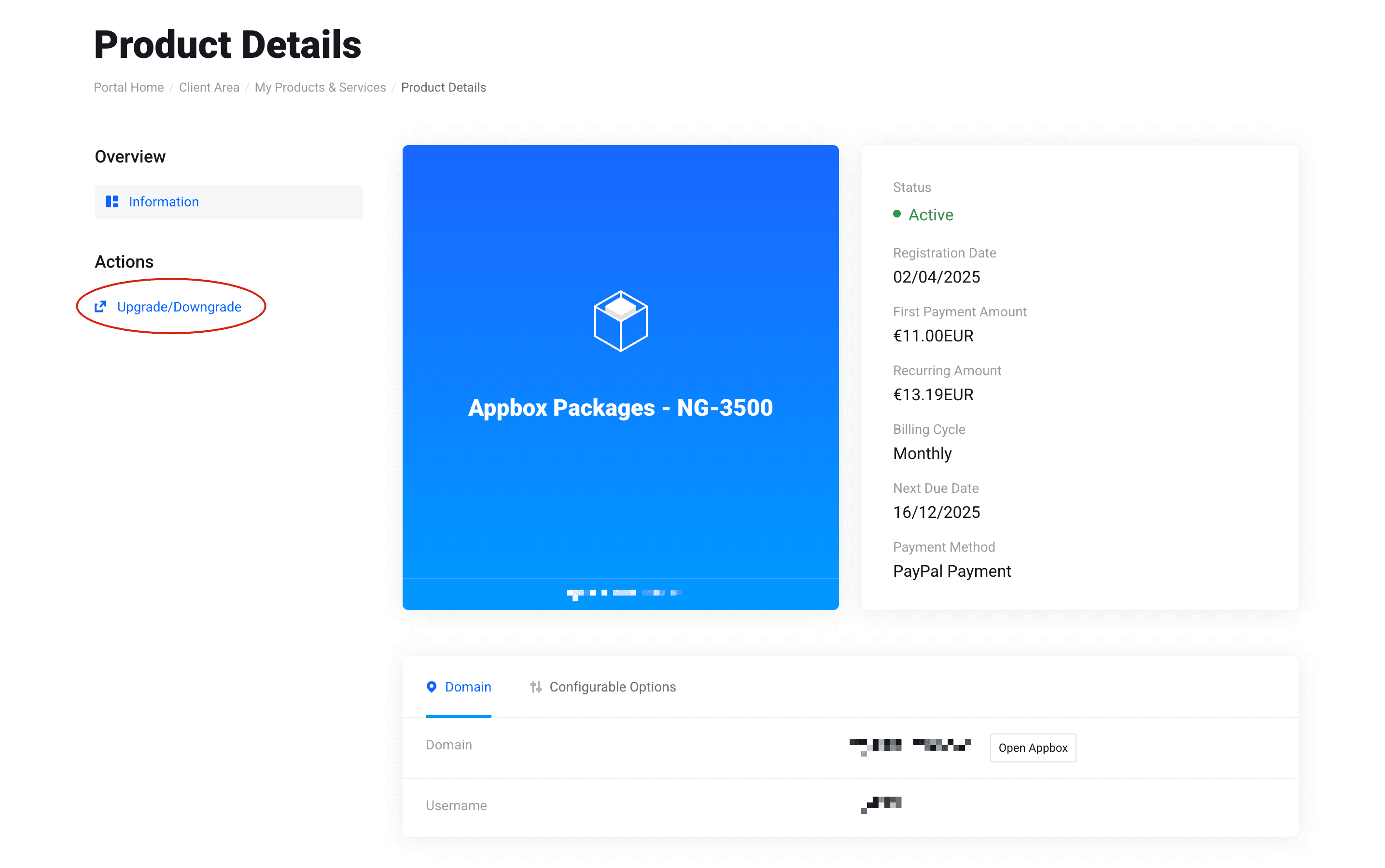 How to upgrade your Appbox - click the Upgrade/Downgrade button