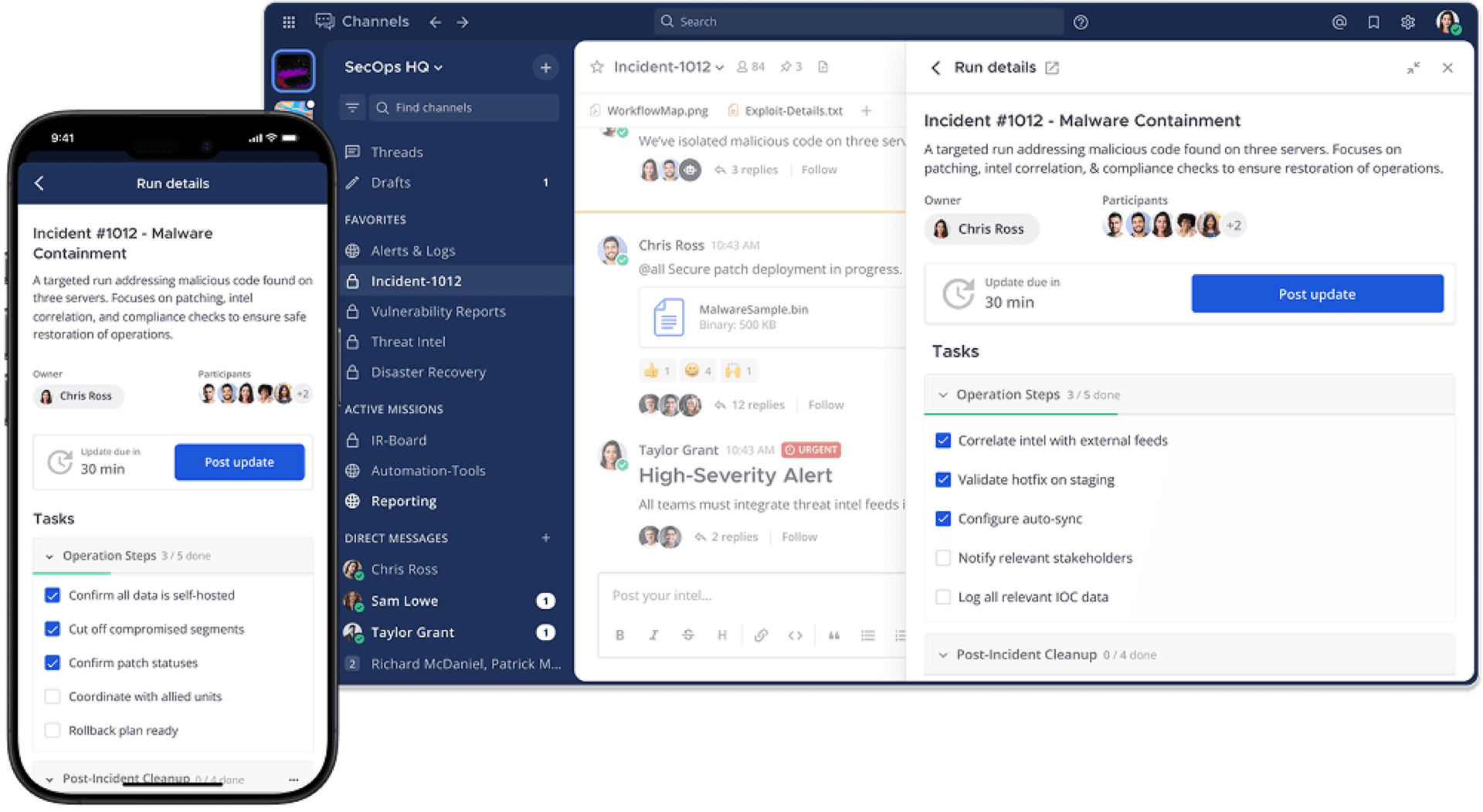 Mattermost desktop and mobile apps showing the product workspace UI (official Mattermost marketing visual)