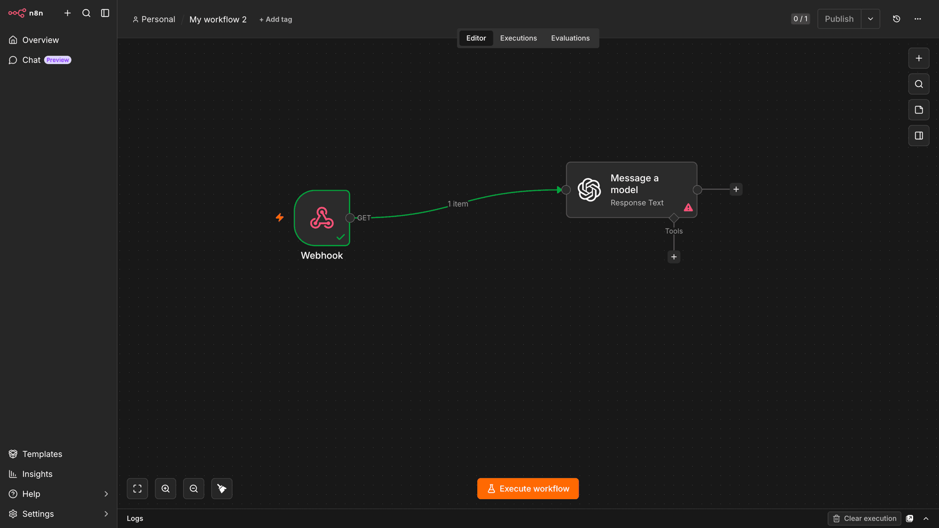 n8n workflow editor showing connected automation nodes on a canvas with the node configuration panel open