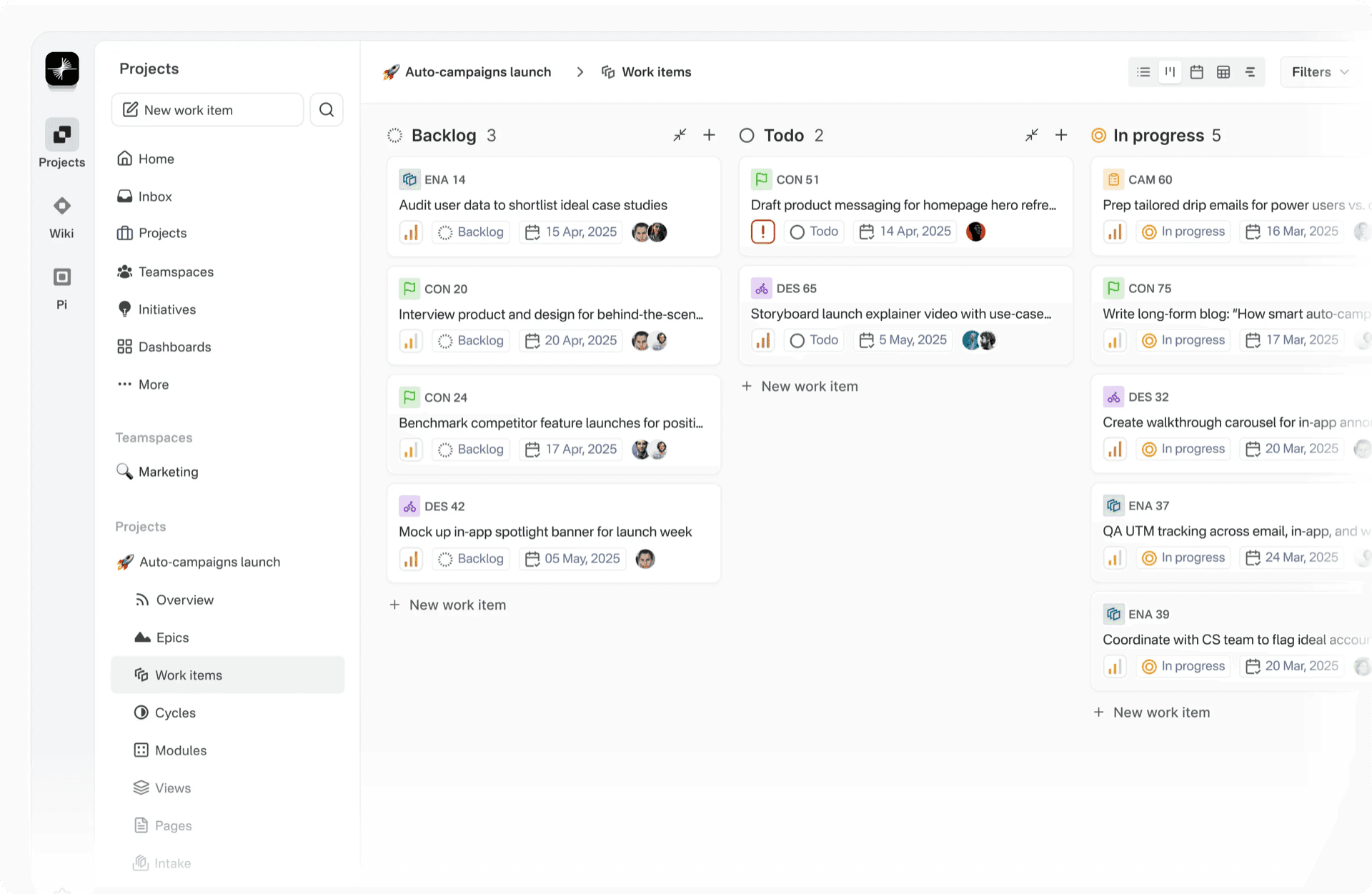 Plane product UI showing issues, boards, and workspace layout (official Plane readme visual)