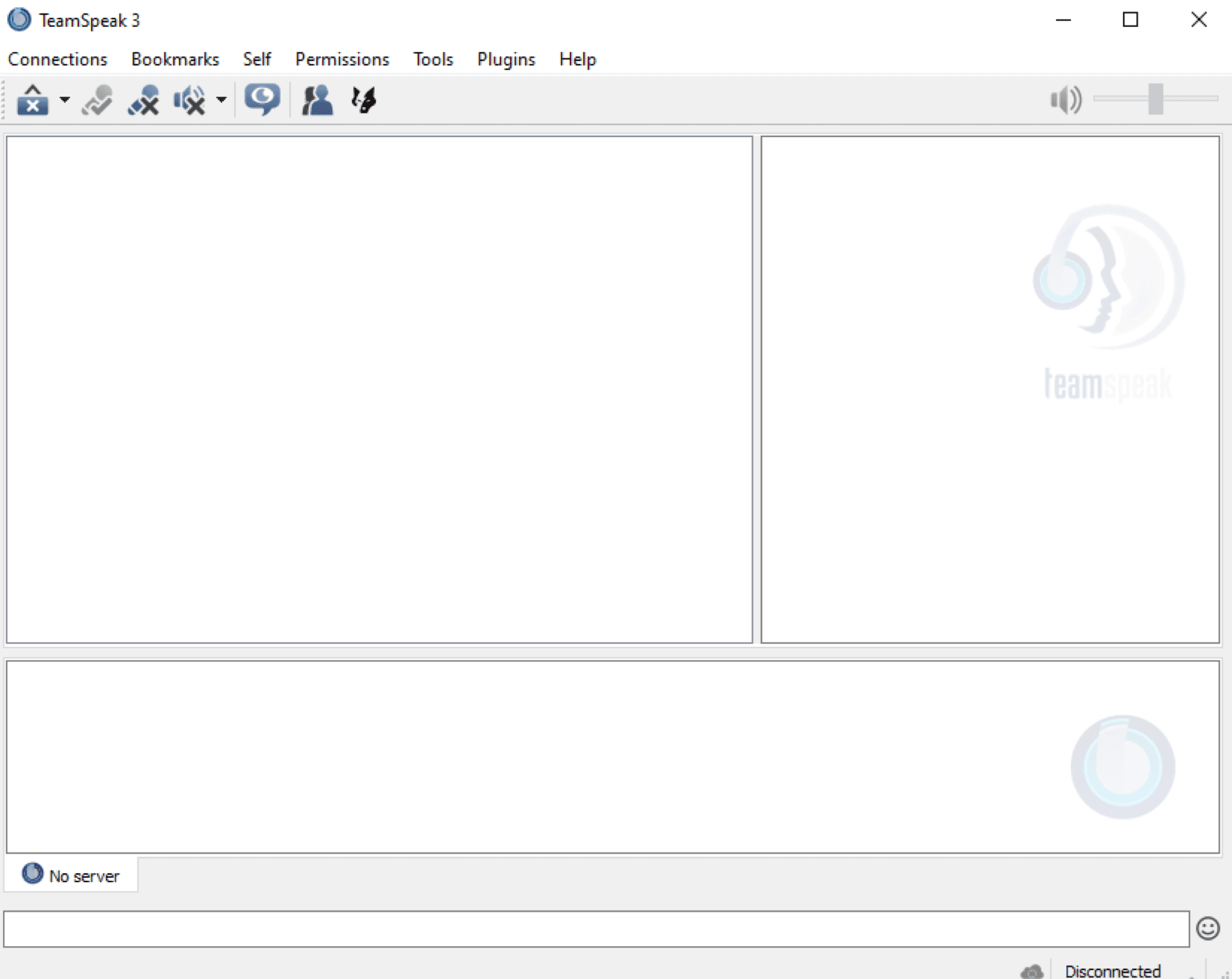 TeamSpeak 3 desktop client showing server connection, channel tree, and chat pane (illustrates the end-user voice UI)