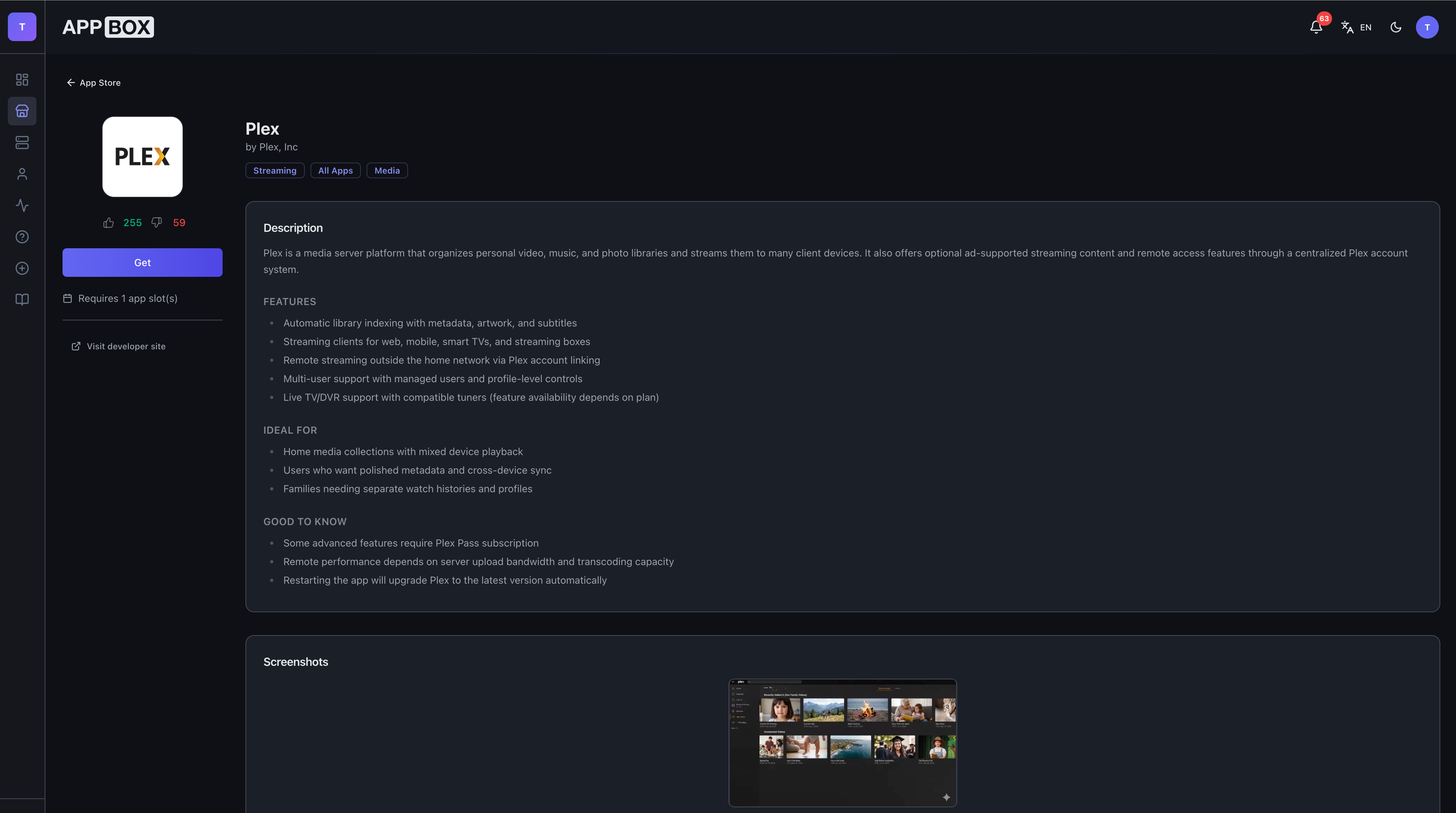 Plex setup flow on Appbox